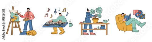 Flat Vector Creative Hobbies and Wellness Activity Element Kit for Lifestyle Content and Self Care