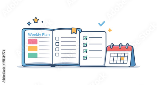 Intentional weekly planning and task organization in a modern professional lifestyle emphasizing clarity and consistency, a planner notebook paired