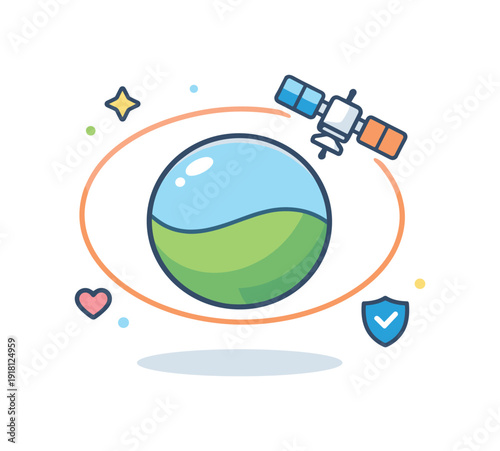 Reliable background systems and unseen operational stability in modern life visualized through orbital precision, a satellite maintaining a perfectly