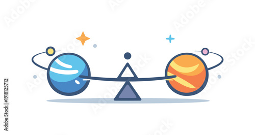 Strategic positioning and smart leverage in complex systems expressed through cosmic mechanics, two planets balanced at a stable orbital point