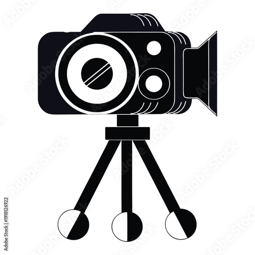 Video Camera on Tripod Silhouette Vector Icon Isolated Illustration