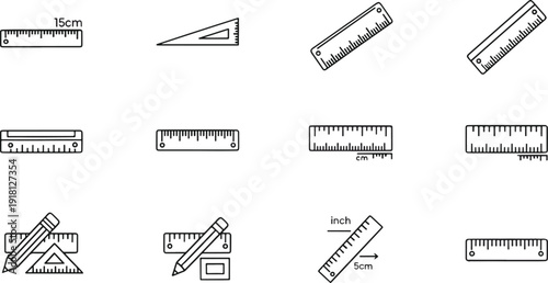 Vector Ruler & Measuring Tool Icon Set – Minimalist Stationery Line Art