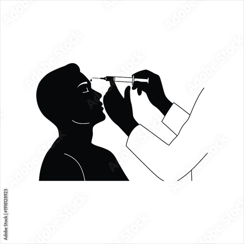 Medical illustration of a doctor administering an injection near a person's eye, representing cosmetic procedures or medical treatment.