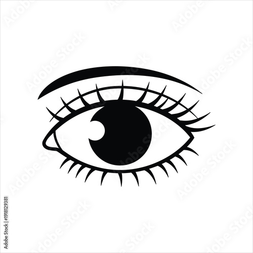 Striking black silhouette illustration of a human eye with long lashes, symbolizing vision, beauty, and perception.