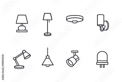 Home lighting fixtures: table lamp, floor lamp, ceiling light, wall sconce, desk lamp, pendant light, spotlight, night light