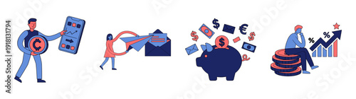 Flat Vector Financial Management and Digital Banking Illustration Set for Personal Finance and Investment Growth