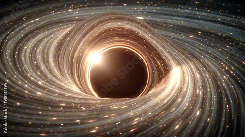 astrophysics simulation, rapidly spinning Kerr black hole, visible spacetime vortex funnel, intense frame dragging twisting surrounding star field, bright relativistic accretion disk glowing white-hot
