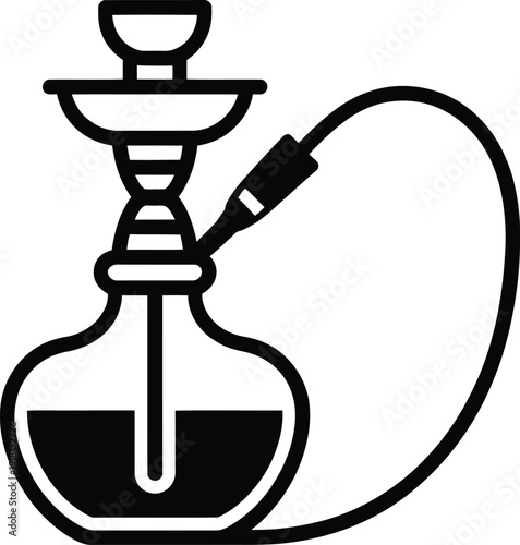 Hookah Shisha Icon Vector – Traditional Water Pipe Line Art Illustration