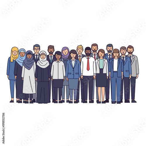 Diverse group of professionals in business attire attending a meeting or conference together