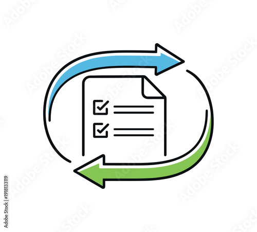 Clear workflow structure and smooth task handoff in professional business operations emphasizing reliability and order, two connected arrows flowing