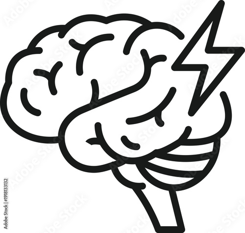 A cartoon brain with a lightning bolt striking it