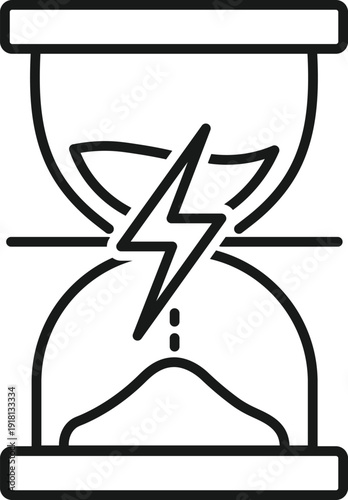 Hourglass with lightning symbol and sand falling