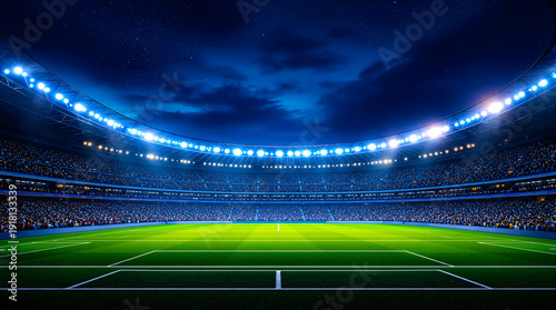 Grand Sports Stadium Lit Up at Night, Ready for a Big Game