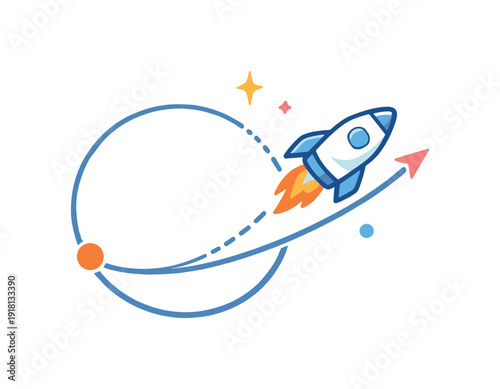 Momentum unlocked at the right moment after preparation and alignment expressed through cosmic transition, a spacecraft smoothly leaving a circular