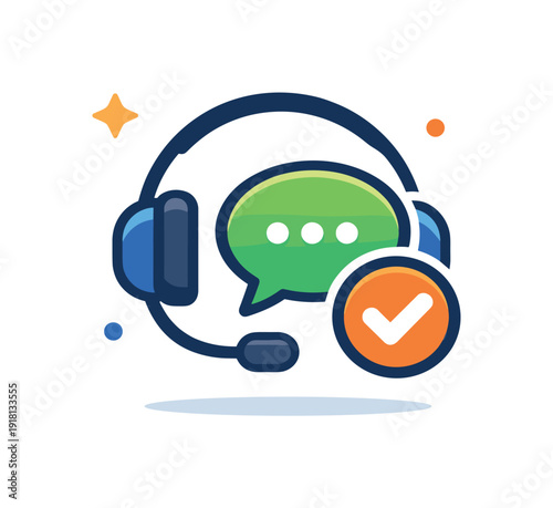 Customer support and service reliability in digital businesses emphasizing responsiveness and trust, a headset icon paired with a chat bubble and a