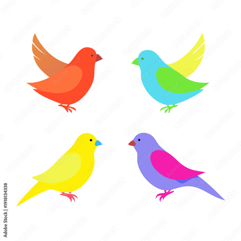 Obraz premium Set of colorful birds isolated on white background 