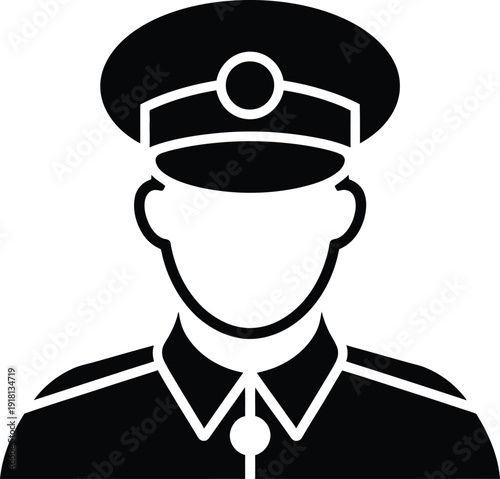 Police Officer Icon Vector – Law Enforcement Uniform Solid Silhouette Illustration