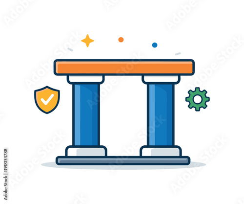 Strategic redundancy and designing backups to prevent single-point failure, two parallel support pillars holding one simple platform representing