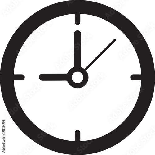 A simple black clock face with hour and minute hands on a white background.