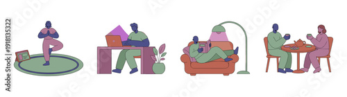 Flat Vector Lifestyle and Wellness Character Illustration Set for Balanced Daily Routine Concept