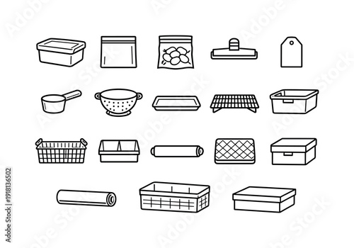 Home freezer vegetable blanching storage: freezer container, freezer bag, vacuum bag, clip seal, label tag, measuring scoop, colander, tray, cooling