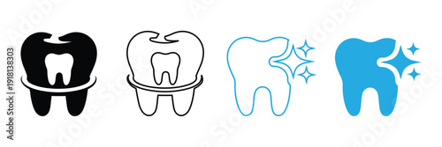 Diverse set of four tooth icons showcasing different styles and designs