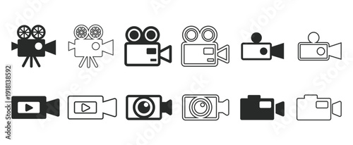 Collection of diverse camera and video camera icons for media and production use