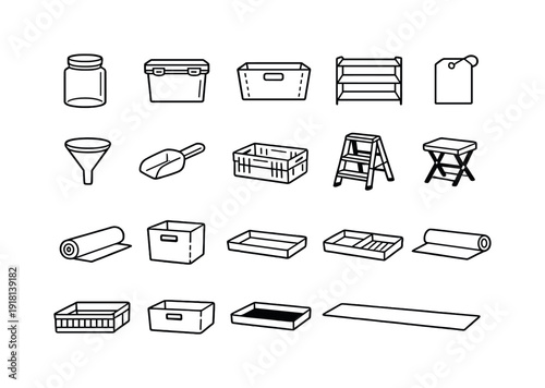 Home pantry jar organization items: glass jar, airtight container, storage bin, shelf organizer, label tag, funnel, scoop spoon, storage crate, step