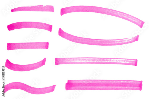 Fotografie Pink Highlighter Brush Stroke Set PNG Transparent Background, Hand Drawn Marker