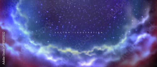 Sky galaxy cloud nebula stars dark night universe milky way cosmos vector