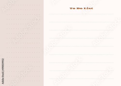 Minimalist abstract monochtome planner. Daily, weekly, monthly planner template. Blank printable vertical notebook page with space for notes and goals