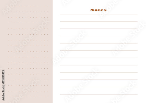 Minimalist abstract monochtome planner. Daily, weekly, monthly planner template. Blank printable vertical notebook page with space for notes and goals