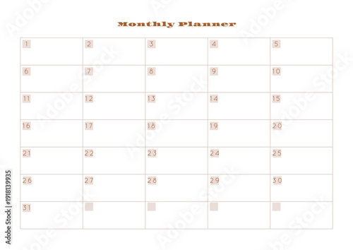 Minimalist abstract monochtome planner. Daily, weekly, monthly planner template. Blank printable vertical notebook page with space for notes and goals