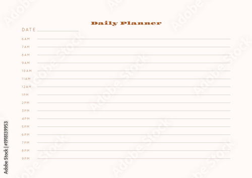 Minimalist abstract monochtome planner. Daily, weekly, monthly planner template. Blank printable vertical notebook page with space for notes and goals