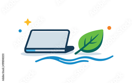Healthy balance between productivity and intentional rest in modern lifestyles centered on sustainable routines, a closed laptop beside a leaf and a