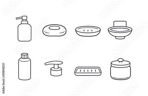 Home bathroom soap accessories: soap dispenser, soap bar, soap dish, wall soap holder, refill bottle, pump head, drip tray, storage jar