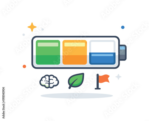 Cognitive energy preservation and avoiding burnout in high-demand knowledge work, a partially filled battery with a visible reserve segment