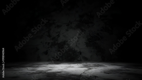 Dark Cracked Wall with Light Spot on Floor