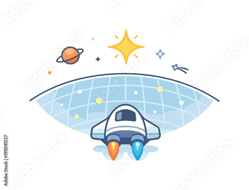 Exploring uncharted opportunities and expanding strategic horizons expressed through cosmic frontier, a spacecraft approaching the edge of a known