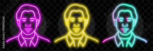 Neon Portraits Set, Glowing Faces, Realistic Headshots Collection