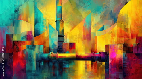 Wallpaper Mural Digital Art Vibrant Mechanical Engine Room with Abstract Art Styles and Colors Torontodigital.ca