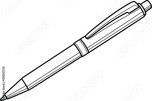 Ballpoint pen outline illustration for writing and office use, simple black line art stationery object, minimal vector isolated on white background
