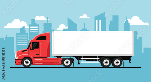 Cargo truck illustration, freight delivery vehicle, logistics transportation, city background, commercial transport, flat vector – flavector