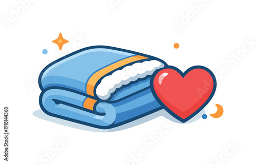 Everyday emotional comfort and sense of safety during quiet moments at home, a soft blanket paired with a heart icon symbolizing warmth, rest, and