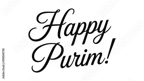 Happy Purim Elegant Hand Lettering Typography Design in Script Style Isolated on White Background for Jewish Festival Greeting