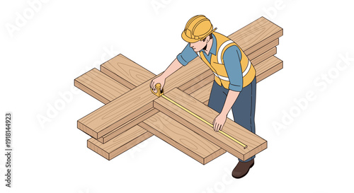 Carpenter Assembling Wooden Planks with Care.
