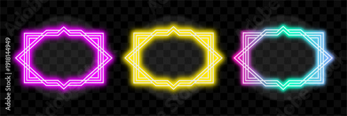 Neon Frames Collection, Glowing Signage Elements And Vibrant Digital Borders