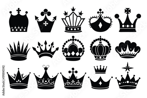 set of crown line art silhouette vector illustration