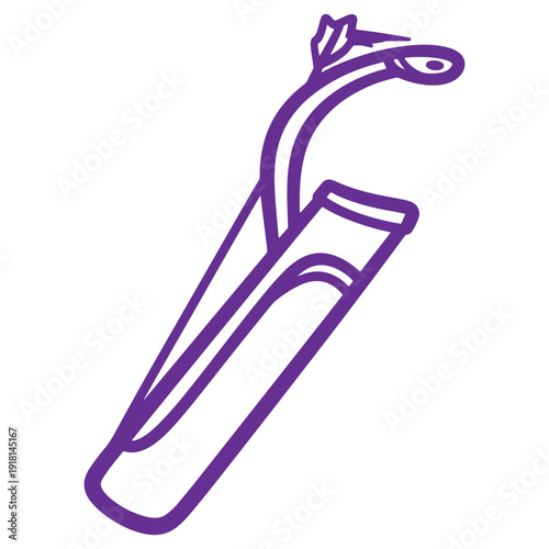 A simple purple line drawing of a quilled paper pen or a tool for crafting with paper strips isolated on a white background representing creativity and artistic hobbies