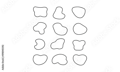 A collection of irregular cloud-like shapes drawn in a simple line art style isolated on white background, Vector